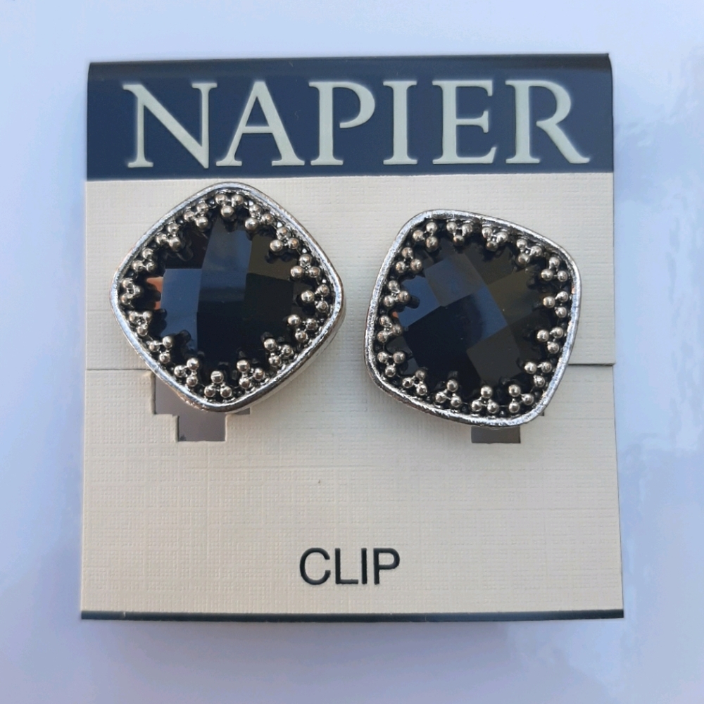 Napier Black/Silver Clip On Studs